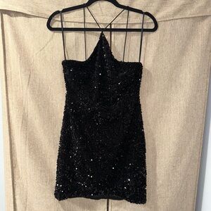 Hello Molly size 6 /size M Black Sequin Halter Mini Dress, Brand new